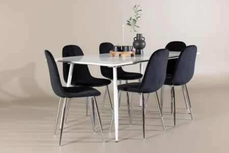 Polar & Silar Matstolar Svart + Rektangulära Matbord 180 x 90 Vit