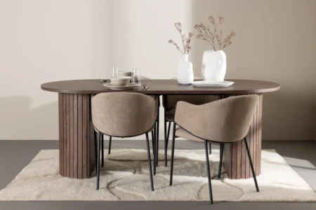 Härön & Evelina Ovala Matbord 200 x 90 Mocka + Matstolar Beige