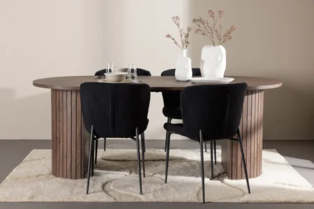 Härön & Modesto Ovala Matbord 200 x 90 Mocca + Matstolar Black