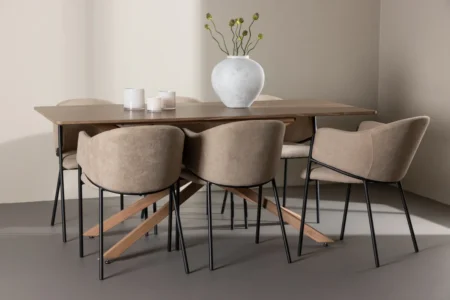 Piazza & Evelina Rektangulära Matbord 180 x 90 Mocka + Matstolar Beige