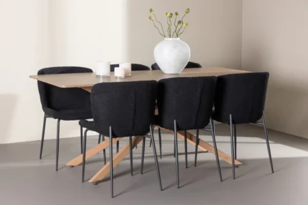 Piazza & Modesto Rektangulära Matbord 180 x 90 Mocca + Matstolar Black
