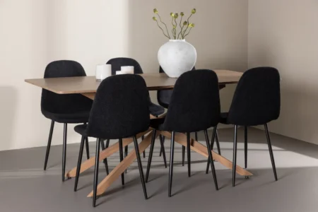 Polar & Piazza Matstolar Black + Rektangulära Matbord 180 x 90 Mocca