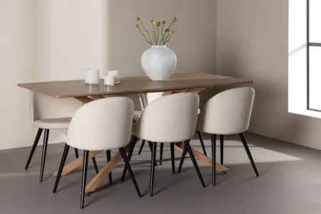 Velvet & Piazza Matstolar Beige + Rektangulära Matbord 180 x 90 Mocca