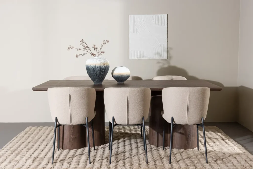 Modesto & Olivia Matstolar Beige + Rektangulära Matbord 210 x 100 Mocca