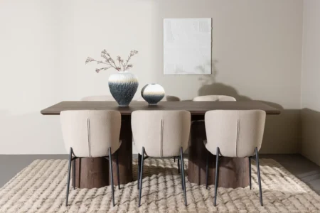 Modesto & Olivia Matstolar Beige + Rektangulära Matbord 210 x 100 Mocca