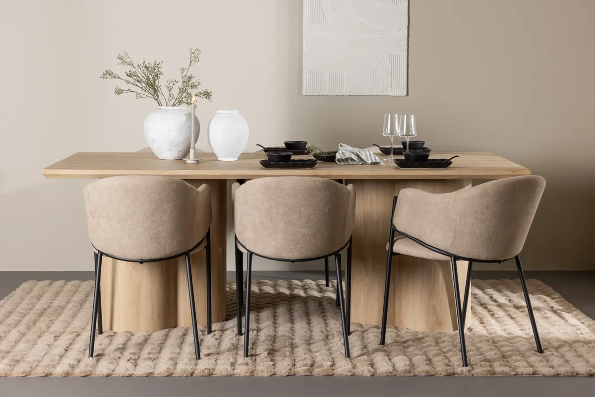 Olivia & Evelina Rektangulära Matbord 210 x 100 Natur + Matstolar Beige