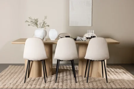Polar & Olivia Matstolar Beige + Rektangulära Matbord 210 x 100 Nature