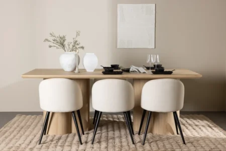 Velvet & Olivia Matstolar Beige + Rektangulära Matbord 210 x 100 Nature
