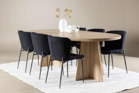 Bootcut & Modesto Ovala Matbord 230 x 115 Nature + Matstolar Black