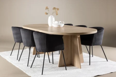 Berit & Bootcut Matstolar Black + Ovala Matbord 230 x 115 Nature