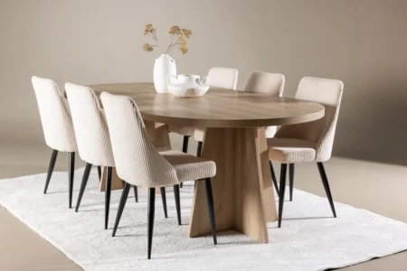 Bootcut & Leone Ovala Matbord 230 x 115 Nature + Matstolar Beige