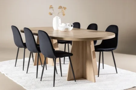 Polar & Bootcut Matstolar Black + Ovala Matbord 230 x 115 Nature