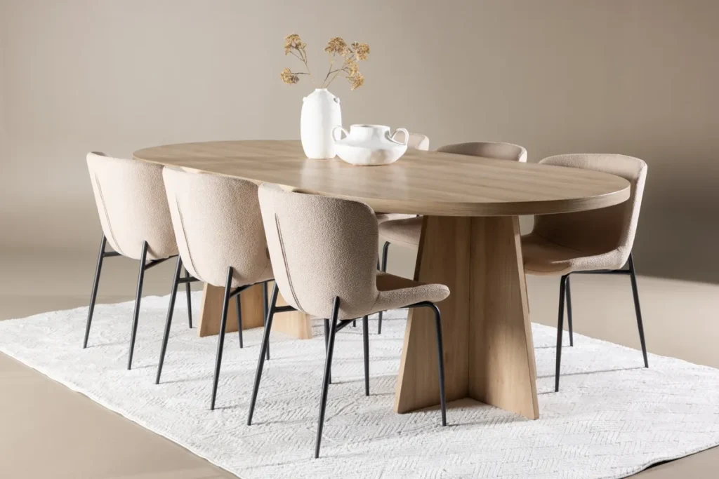 Modesto & Bootcut Matstolar Beige + Ovala Matbord 230 x 115 Nature