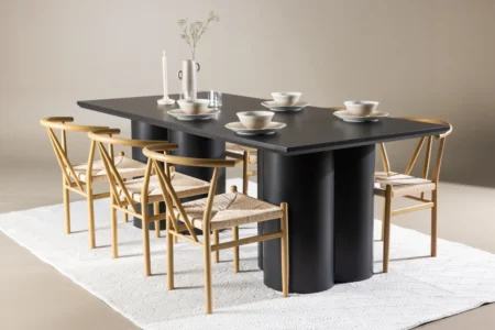 Alfons & Olivia Matstolar Beige + Rektangulära Matbord 210 x 100 Black