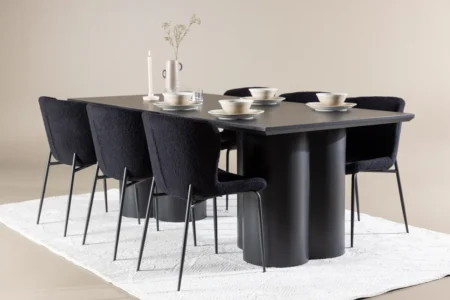Modesto & Olivia Matstolar Black + Rektangulära Matbord 210 x 100 Black