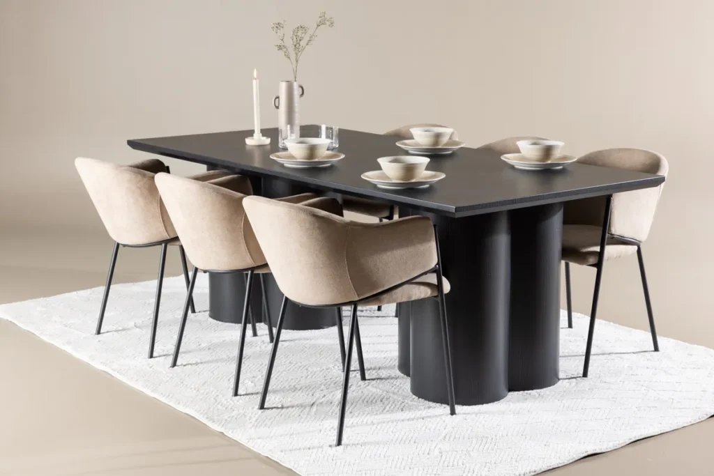 Olivia & Evelina Rektangulära Matbord 100 x 210 Svart + Matstolar Beige