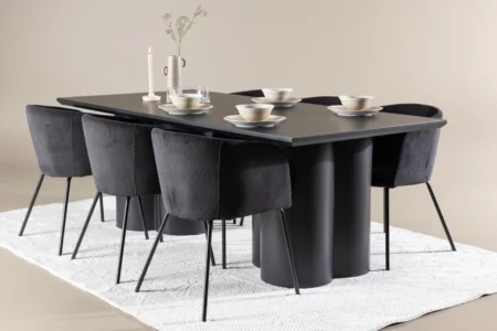 Berit & Olivia Matstolar Black + Rektangulära Matbord 210 x 100 Black