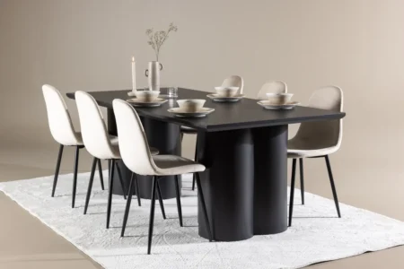 Polar & Olivia Matstolar Beige + Rektangulära Matbord 210 x 100 Black