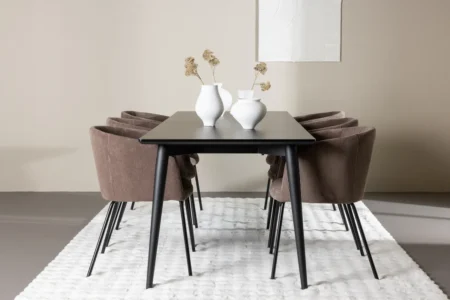 Berit & Ellis Matstolar Brown + Rektangulära Matbord 230 x 85 Black