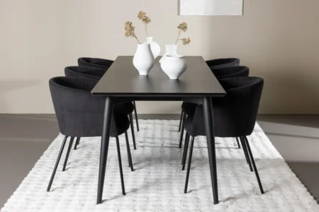 Berit & Ellis Matstolar Black + Rektangulära Matbord 230 x 85 Black