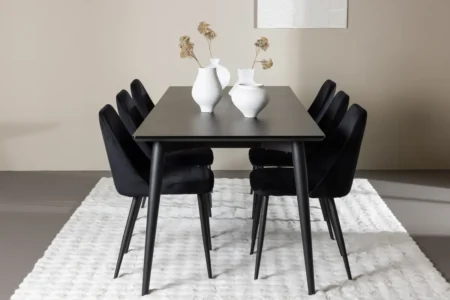 Night & Ellis Matstolar Black + Rektangulära Matbord 230 x 85 Black