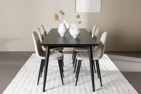 Polar & Ellis Matstolar Beige + Rektangulära Matbord 230 x 85 Black