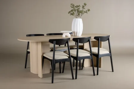Ven & Tyresö Matstolar Black + Ovala Matbord 220 x 100 Whitewash