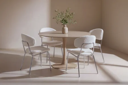 Chico & Glade Matstolar White + Runda Matbord ⌀100 Beige