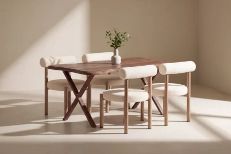 Tillo & Fiona Matstolar White + Rektangulära Matbord 180 x 90 Walnut