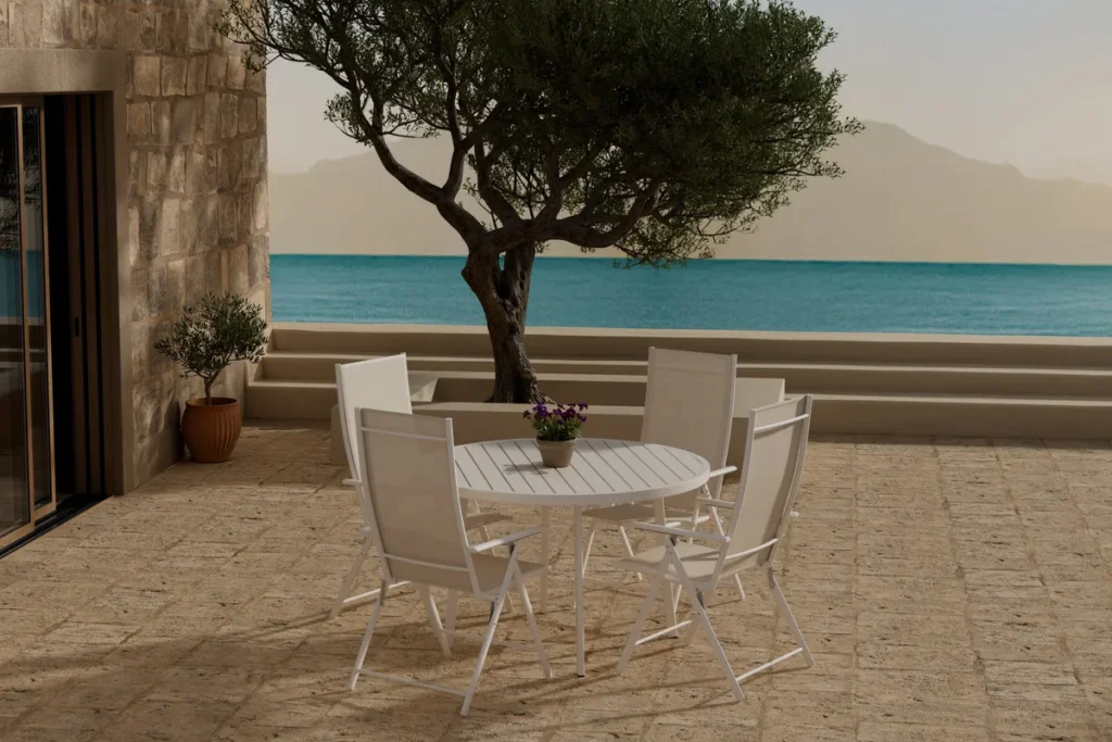 Levanzo & Giardini Positionsstolar Beige + Runda Matbord Ø120 Beige