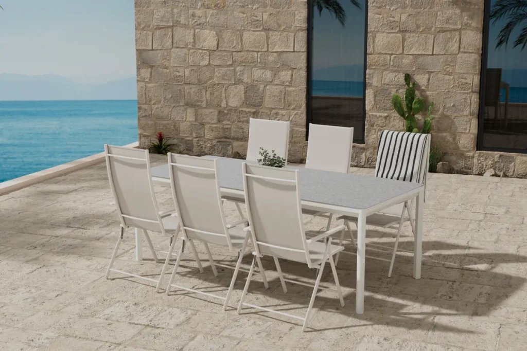 Levanzo & Lino Positionsstolar Beige + Rektangulära Matbord 220 x 100 Beige
