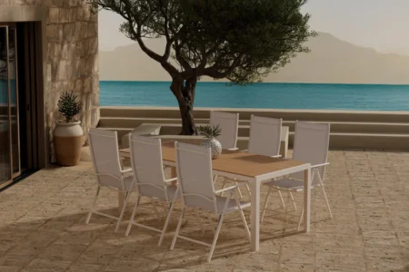 Break Rektangulära Matbord 205 x 90 Beige + Matstolar Beige