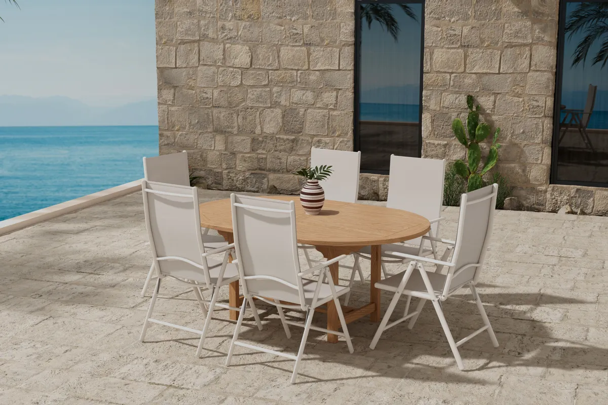 Kenya & Break Ovala Matbord 180 x 120 Nature + Matstolar Beige