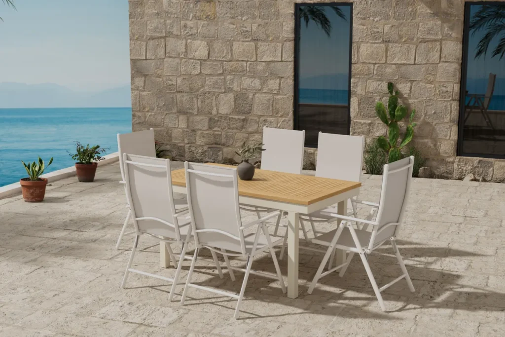 Break & Panama Matstolar Beige + Rektangulära Matbord 160 x 90 Nature