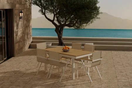 Mexico & Panama Matstolar Beige + Rektangulära Matbord 160 x 90 Nature