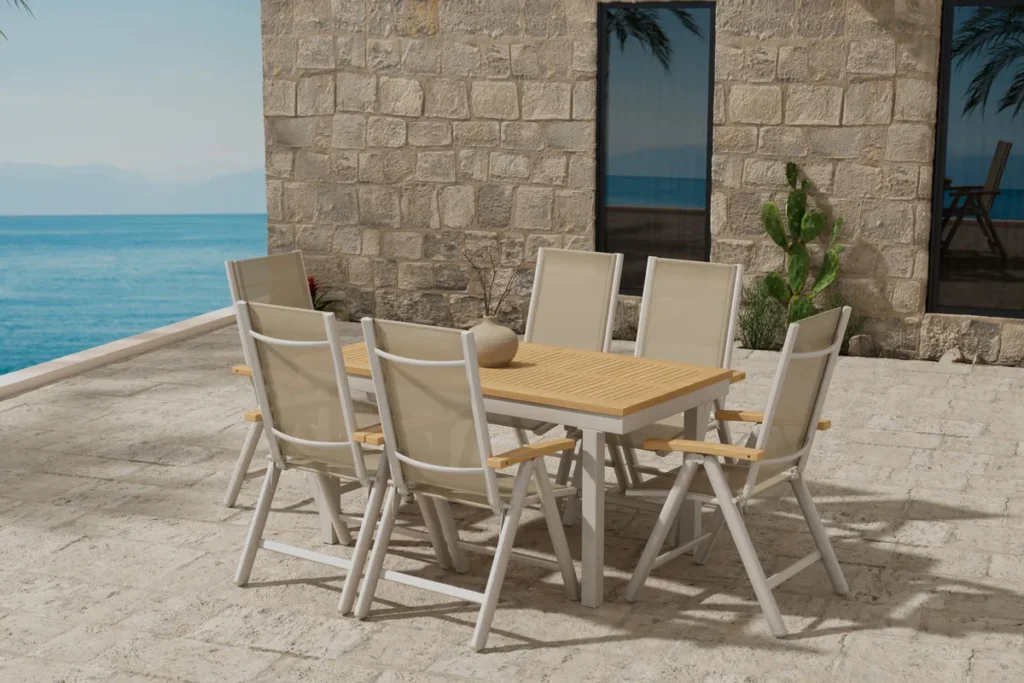Panama Positionsstolar Beige + Rektangulära Matbord 160 x 90 Nature