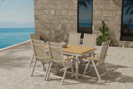 Panama Positionsstolar Beige + Rektangulära Matbord 160 x 90 Nature