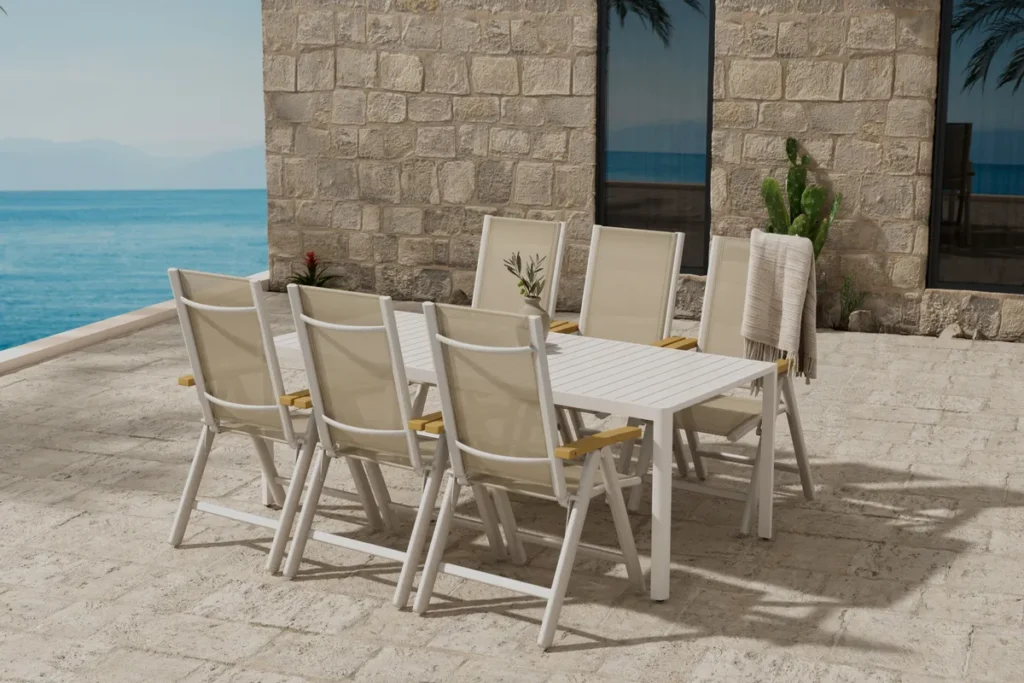 Giardini & Panama Rektangulära Matbord 200 x 90 Beige + Positionsstolar Beige