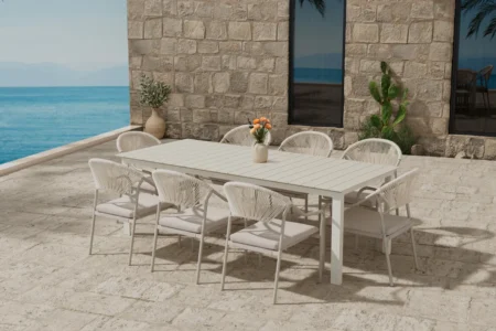 Levels & Paros Rektangulära Matbord 229 × 100 Beige + Matstolar Beige