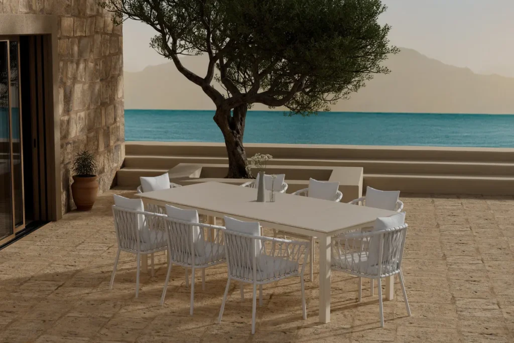 Levels & Linos Rektangulära Matbord 229 × 100 Beige + Matstolar White