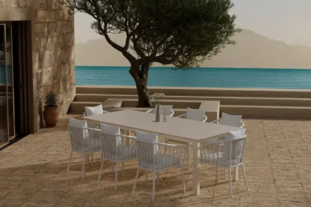 Levels & Linos Rektangulära Matbord 229 × 100 Beige + Matstolar White