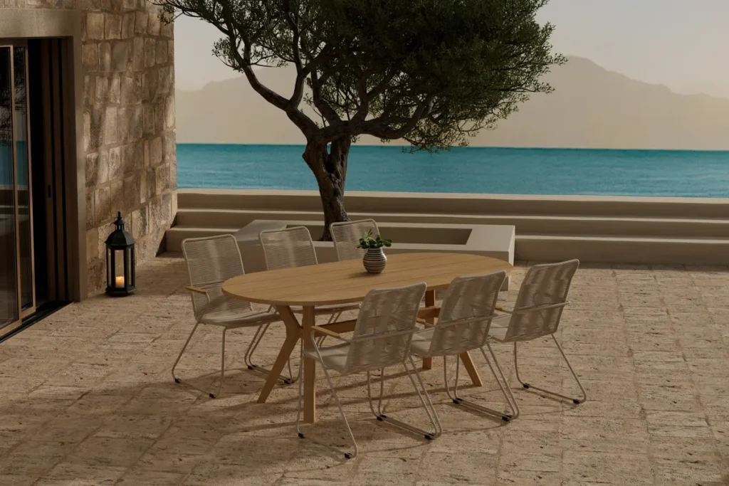 Bois & Kenya Matstolar Beige + Ovala Matbord 200 x 90 Nature
