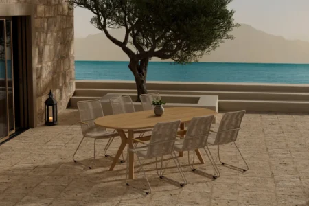 Bois & Kenya Matstolar Beige + Ovala Matbord 200 x 90 Nature