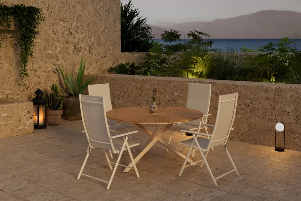 Levanzo & Mexico Positionsstolar Beige + Runda Matbord Ø140 Nature