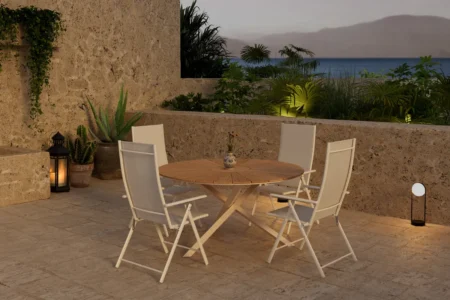Levanzo & Mexico Positionsstolar Beige + Runda Matbord Ø140 Nature