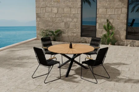 Mexico & Bois Runda Matbord ⌀140 Black + Matstolar Black