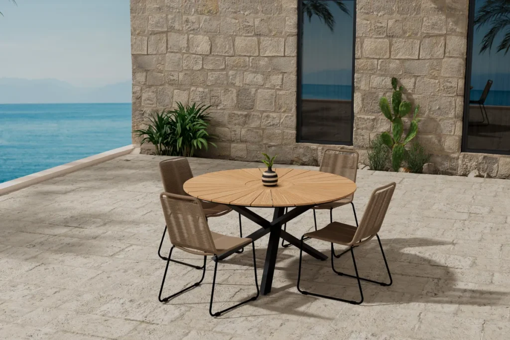 Mexico & Lindos Runda Matbord ⌀140 Black + Matstolar Brown