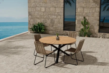 Mexico & Lindos Runda Matbord ⌀140 Black + Matstolar Brown