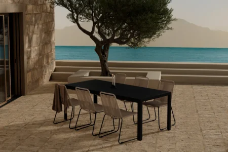 Lindos & Mirko Matstolar Brown + Rektangulära Matbord 205 x 90 Black