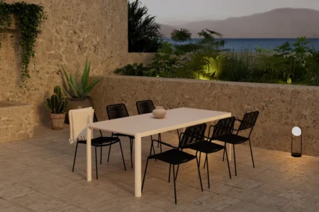 Lindos & Giardini Matstolar Black + Rektangulära Matbord 200 x 90 Beige